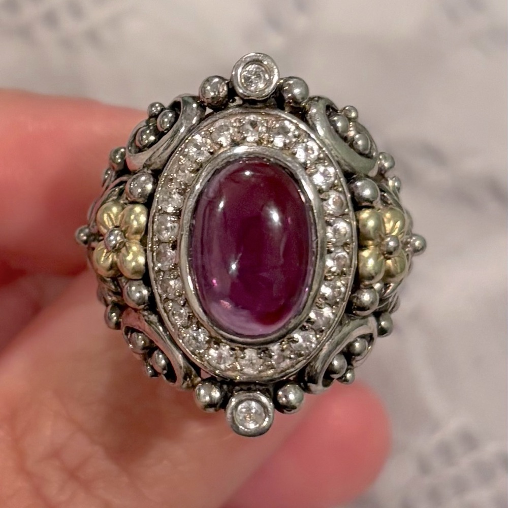 Authentic Barbara Bixby Amethyst & Cubic Zirconia Sterling Silver Ring Size 6.75